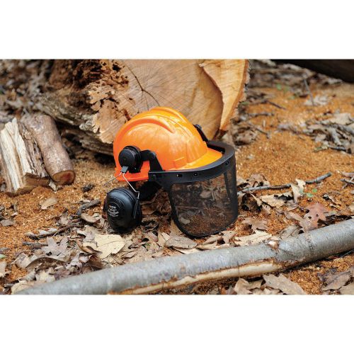 Hard Hat w/Hearing Protection, Visor, Orng 6030