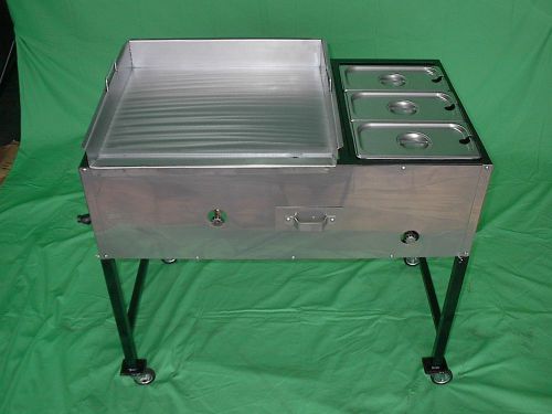 NEW 24&#034; Taco Cart Griddle &amp; Steam Table On Wheels  Propane/ detachable legs,