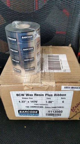 Bcw wax resin plus ribbon 4.33&#034; x 1476&#039; case of 6 + 1 free for sale