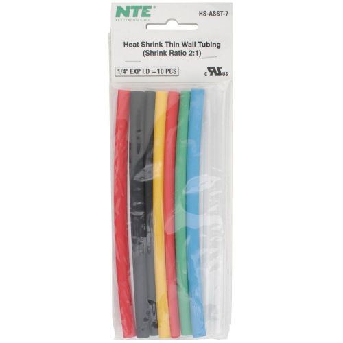 NTE HS-ASST-7 Heat Shrink 2:1 Assorted Colors 1/4 x 6 10 Pcs.