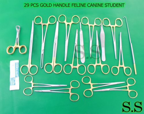 29 PCS GOLD HANDLE FELINE CANINE STUDENT DISSECTION SPAY PACK KIT + BLADES #20
