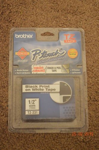 NEW Genuine Brother P-Touch TZ-231 1/2&#034; black print on white crack &#039;n peel tape