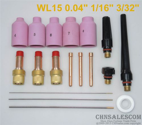 18 pcs tig welding torch gas lens kit wp-17 wp-18 wp-26 wl15 0.04&#034; 1/16&#034; 3/32&#034; for sale