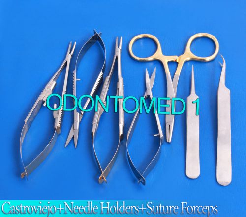 10 sets 2 castroviejo scissors+3 needle holders+2 suture forceps,english pattern for sale