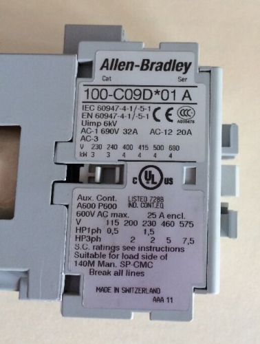 Allen Bradley Contactor   Series A   100-C09D*01