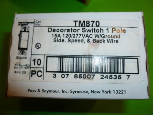 Box of 10 Pass &amp; Seymour TM870 BROWN SINGLE POLE Switch 15A