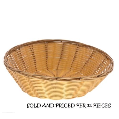 12 Woven Serving Display Bread Baskets,8-1/4&#034;x2-1/2&#034; Round,Natural Polypropylene