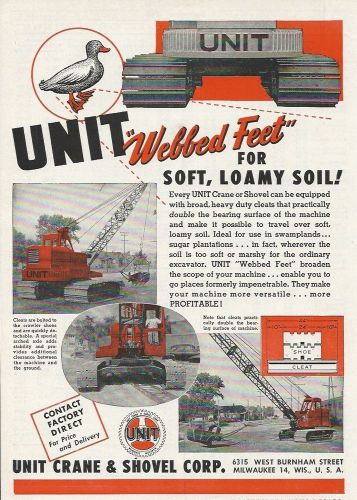 1946 unit dragline ad, &#034;webbed feet&#034;, 3 photos, nice full-page color for sale
