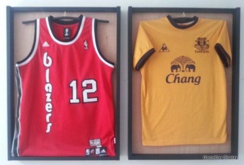 Lot of 2 Sports Jersey Display Cases + FREE Hangers Frame Wood Backing NEW D