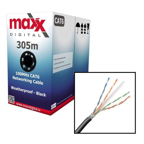 Maxx digital cat6 outdoor black 305m box cable utp ethernet data network cca for sale