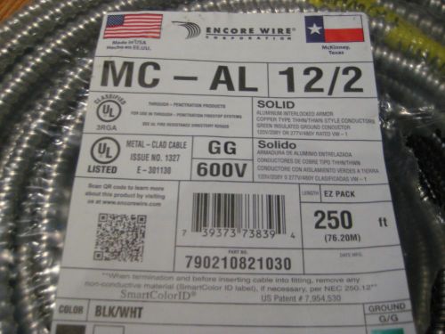 Encore armorlite solid mc-al metal clad cable 600v 12/2 thhn thw 250ft for sale