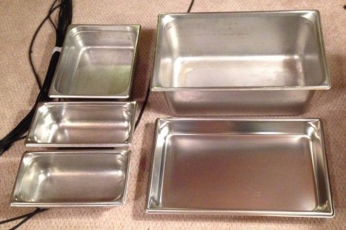 Lot of 5 Stainless Steel Catering Steam Table Hotel Pans - 4 used and 1 new