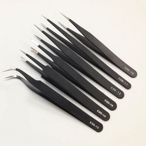 6pcs esd safe stainless steel anti-static tweezers maintenance tool kits  nogvwx for sale