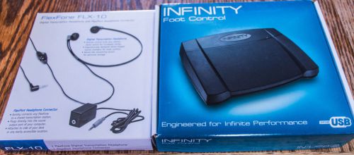 INFINITY Foot Pedal IN-USB-2 &amp; FlexFone FLX-10 Transcription Headset Complete