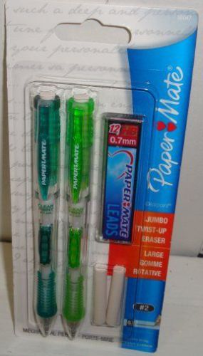 2 PAPER MATE Clear Point 0.7mm Mechanical Pencils  AVOCADO/LIME BARRELS