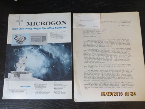 1959 MICROGON HIGH ACCURACY ANGLE ENCODING SYSTEM BROCHURE FOR SPACE TELESCOPE