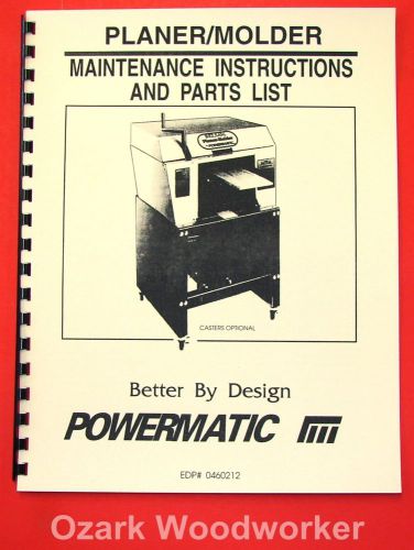 POWERMATIC Belsaw Planer-Molder Maintenance Instructions and Parts Manual 1082