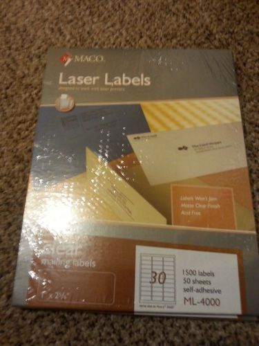 Maco clear laser labels 1 x 2 5/6, 1500 labels, 30/sht - ml-4000 for sale