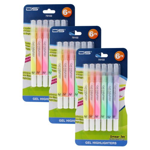 D&amp;S Stationery Gel Highlighters, Assorted Colors, Pack of 18 (79102)
