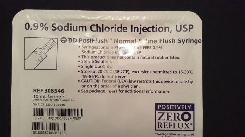 BD PosiFlush Saline Flush 10mL Syringe 0.9% Sodium Chloride 60 Syringes #306546