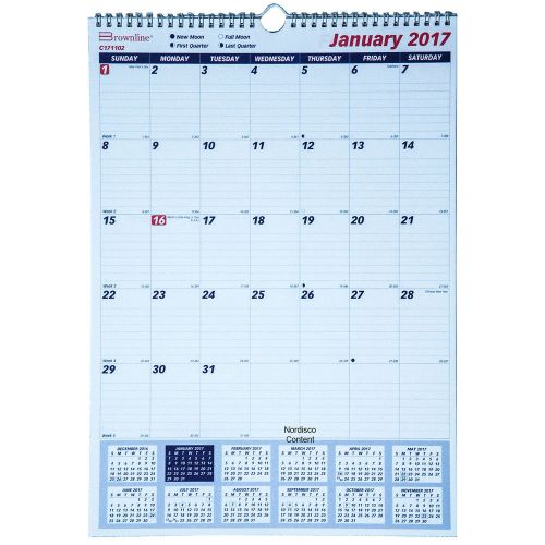 2017 Brownline C171102 Monthly Wall Calendar With Ruled Daily Blocks, 12x17&#034;