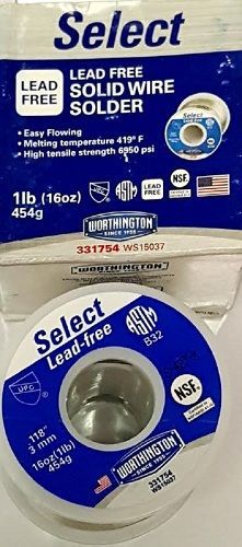 WORTHINGTON 331754 SELECT LEAD FREE SOLID WIRE SOLDER 1LB 118&#034;