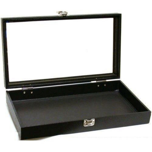 Black Glass Top Travel Jewelry Display Case Watches Rectangle Latch Accesorries