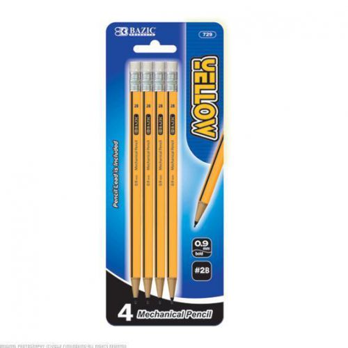 BAZIC Yellow 0.9mm 2B Mechanical Pencil 144 Packs of 4 729-144