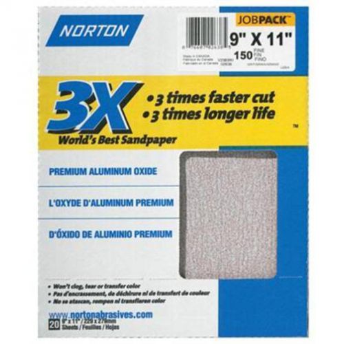 20 Pc Norton 150 Grit Sand Paper 3X Jobpack 9&#034; X 11&#034; Norton Paint Sundries 2638