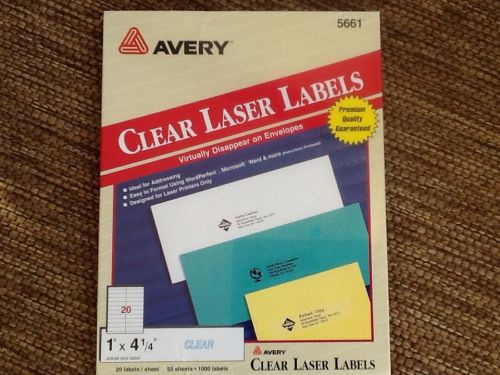 New Avery 5661 1&#034; x 4 1/4&#034; Clear Laser Address Label 1000 Labels 50 Sheets