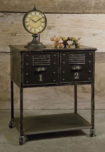 2 Drawer Industrial Black Iron Living Room Rolling Cart Accent Table,25.5&#039;&#039;W.