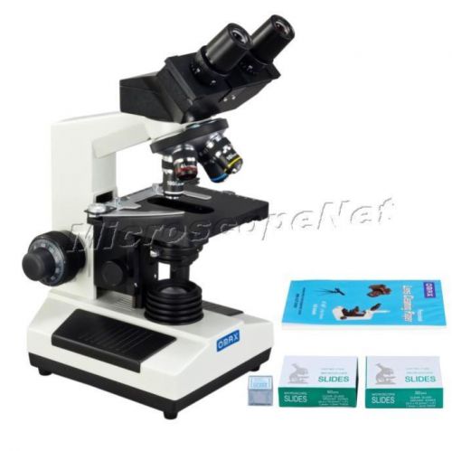 Omax laboratory binocular compound microscope 40x-1600x+slides+covers+lens paper for sale