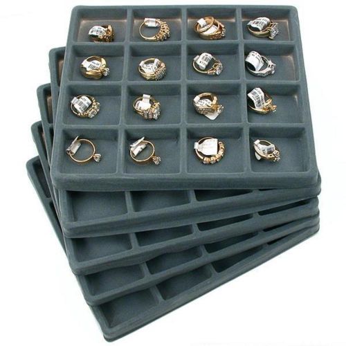 5 Gray 16 Slot Jewelry Display 1/2 Size Tray Insert