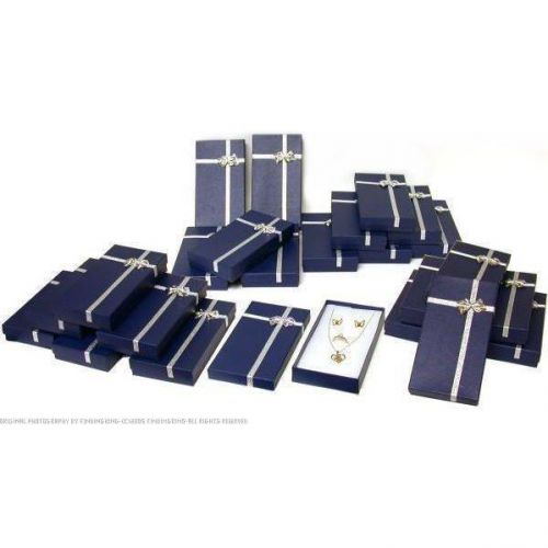 24 Blue Bow Tie Necklace Ring &amp; Earring Gift Boxes