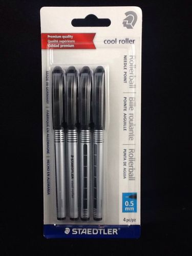 STAEDTLER COOL ROLLER Needle Point Rollerball Pens - Pack of 4 - Black Ink 0.5mm