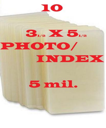 (10) 3-1/2 x 5-1/2 laminating pouches sheets  3 x 5 index card  ,5 mil. for sale