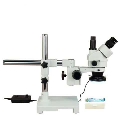 Trinocular 3.5x-90x single-bar boom stand stereo microscope+144 led ring light for sale