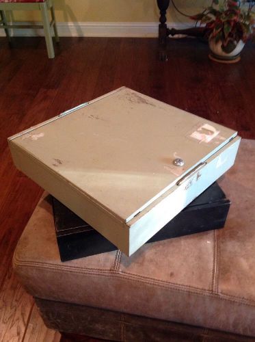 2- vintage black gray metal cash box till register drawer vault 15&#034; x 15&#034; for sale