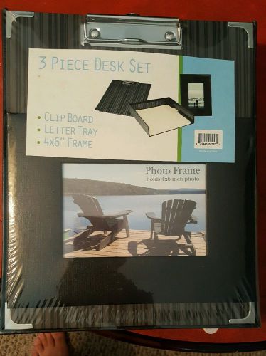 New 3 piece desk set clip board letter tray 4x6 frame for sale