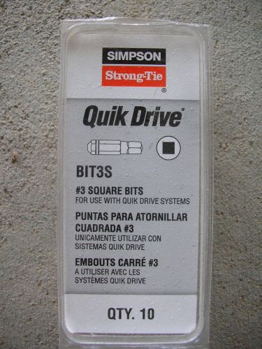 Quik Drive Quick Drive BIT3S-RC10 10 Pk #3 Square Head--New--FREE SHIPPiNG!!