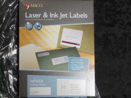 MACO Laser/Ink Jet White Address Labels, 1 x 2-5/8 Inches, 30 Per Sheet