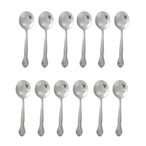 Winco 0004-04 Bouillon Stainless Round Soup Spoon Heavy Weight Set of 12 Spoons