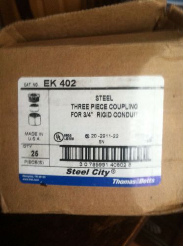 New Box 3/4 Rigid Conduit Coupling Three Piece Steel City EK 402 Coupler New