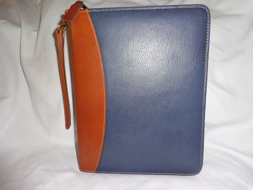 Franklin quest covey usa navy blue &amp; brown leather zipper classic planner +strap for sale