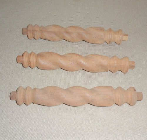 Set of 3 walnut wood ornate twist spindles thick spirals 10 inches long for sale