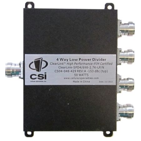 Cellular Specialties - 698-2700 MHz ClearLink Low PIM 4-Way Power Divider