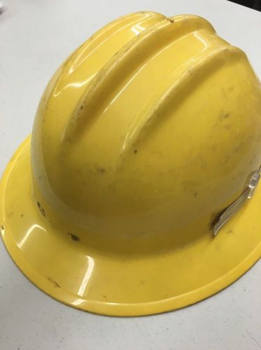Used Bullard Wildfire Firefighter Helmet Hard Hat - Yellow Hard Boiled Full Brim