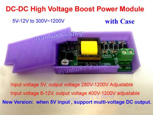 High voltage dc-dc 5-12v to 300v-1200v boost converter power supply module +case for sale
