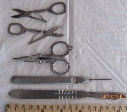 5 PCS SCALPEL and SCISSORS SET MEDICAL SURGICAL STAINLESS STEEL FIRST AIDE