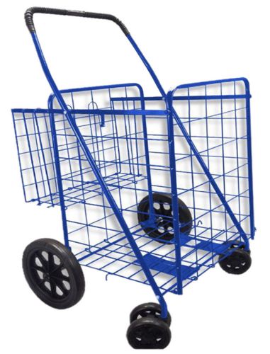 Blue 360 Rotating Wheel-Folding Shopping Cart Grocery Laundry Travel Trolley